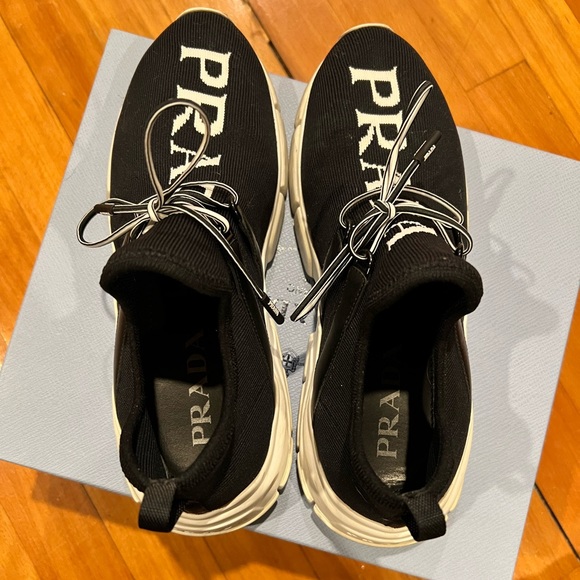 Prada slip on sneaker Calzature Donna black and white athletic shoe Knit 5 - Picture 6 of 10